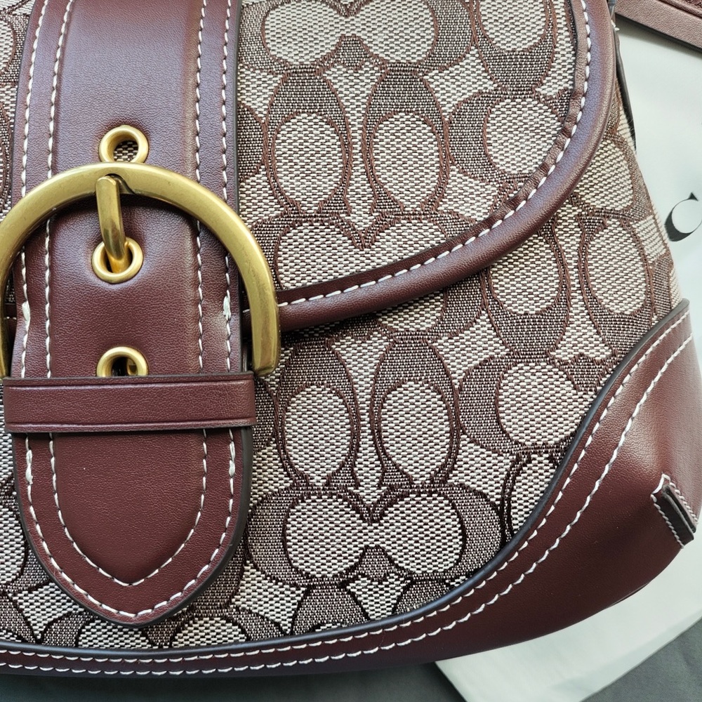 Coach Brown and Beige Signature Canvas Saddle Bag with Gold Hardware - Picture 3 of 6